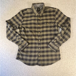 Vans Mens Medium Tailored Fit Flannel Shirt Green Black Plaid Button Up